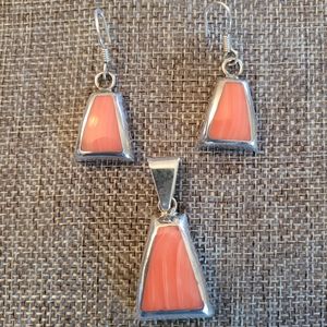 Coral Pendant and Earrings